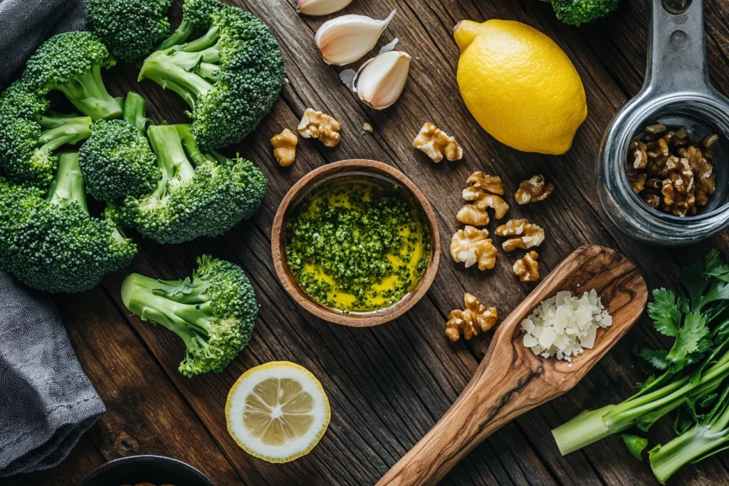 Ingredients for broccoli pesto