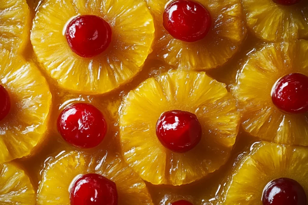 Pineapple upside-down cake with cherries