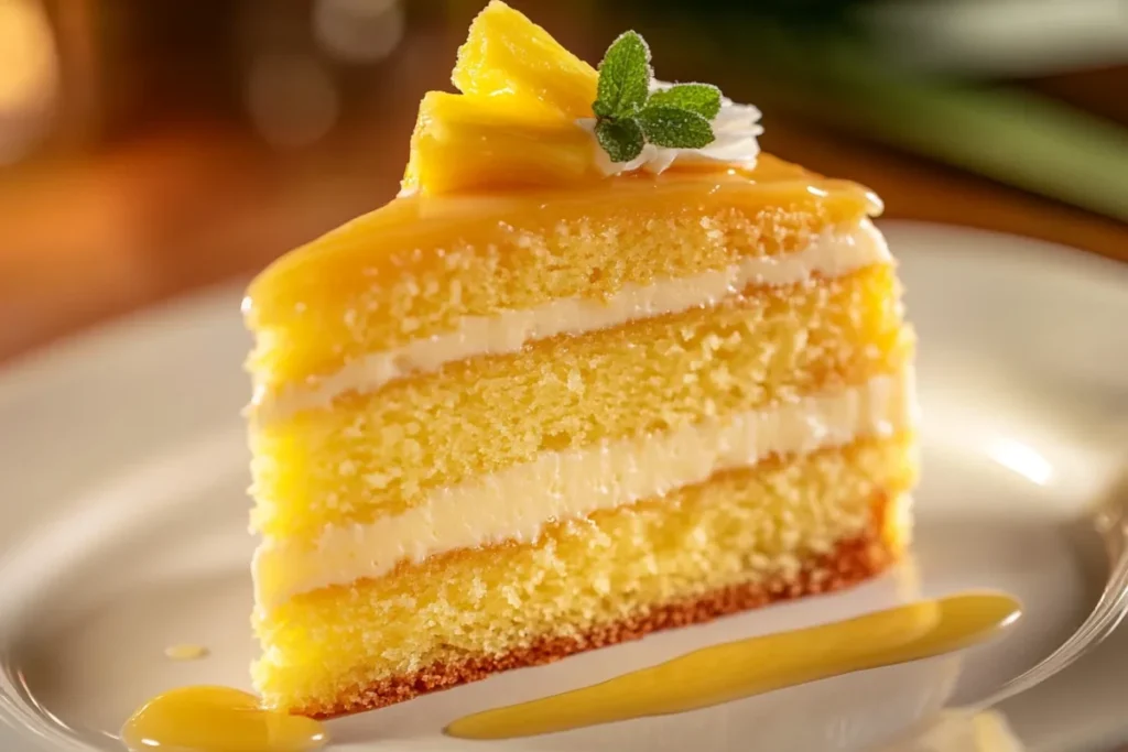 Moist pineapple-flavored cake slice