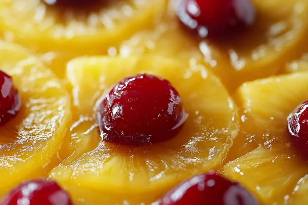 Pineapple upside-down cake close-up