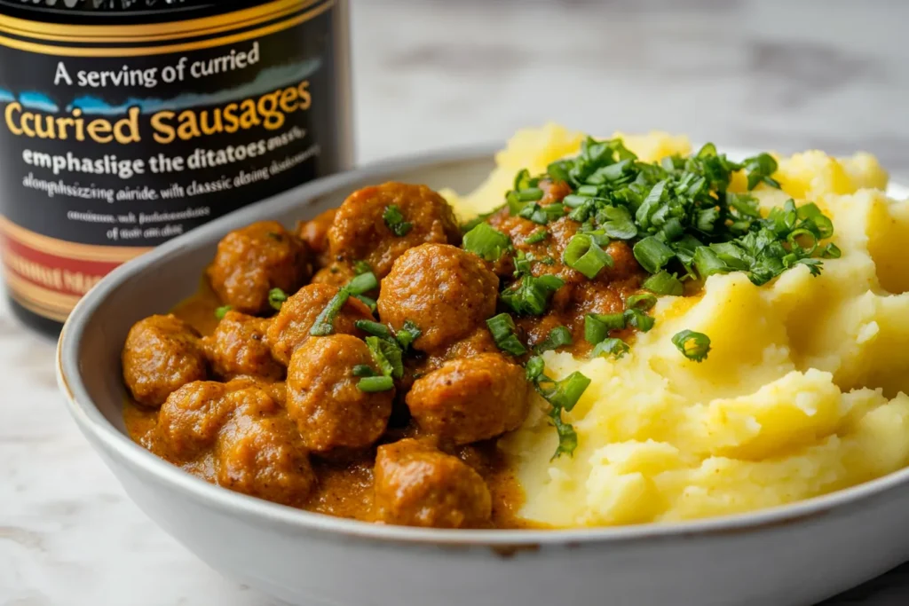 Curried sausages with sides