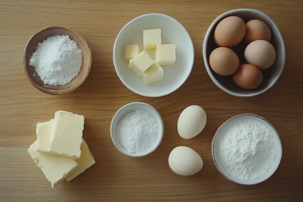 Cake ingredients like butter and buttermilk