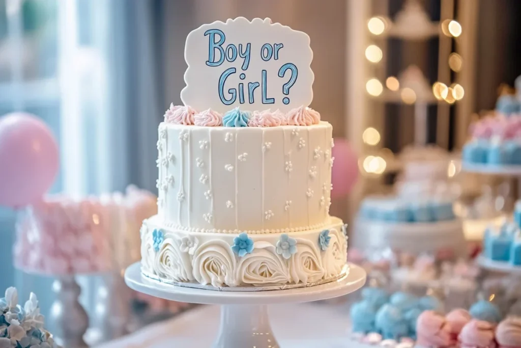 Gender reveal cake centerpiece