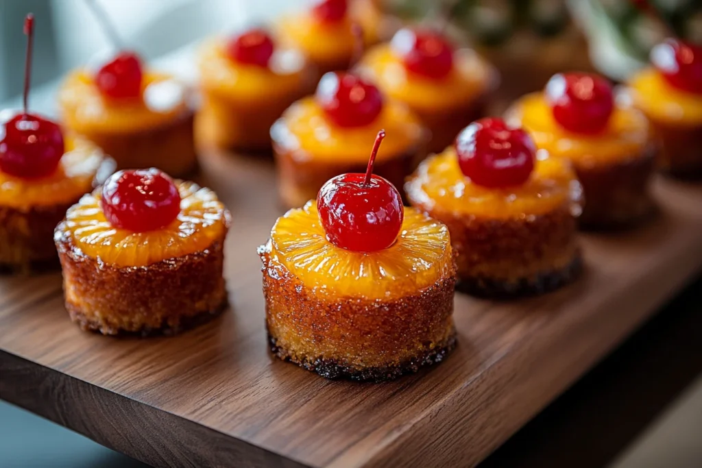 Individual mini pineapple upside-down cakes