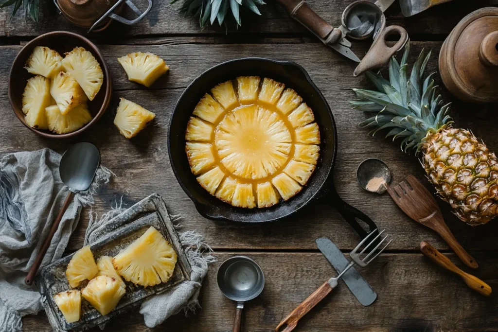 Canned pineapple and vintage baking tools