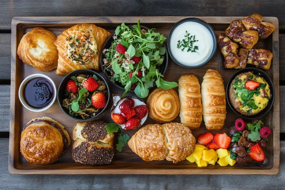 Assorted breakfast pastries on a tray