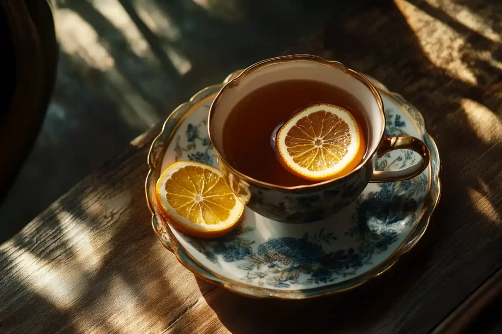 Classic cup of Earl Grey tea with bergamot slices