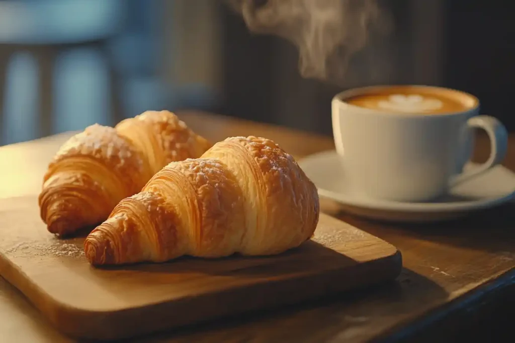 Freshly baked croissants on a table