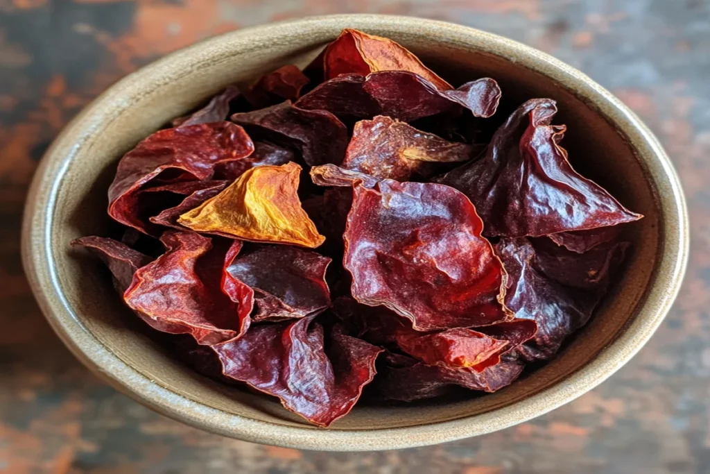 Dried guajillo peppers in a bowl	