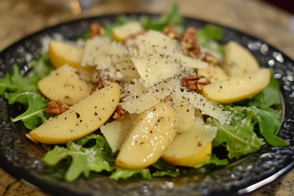 Rocket salad with pear and cheese	