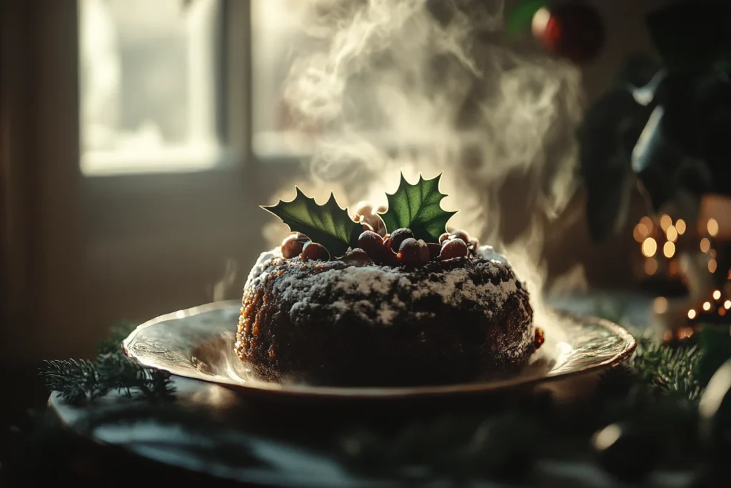 Close-up of Christmas pudding