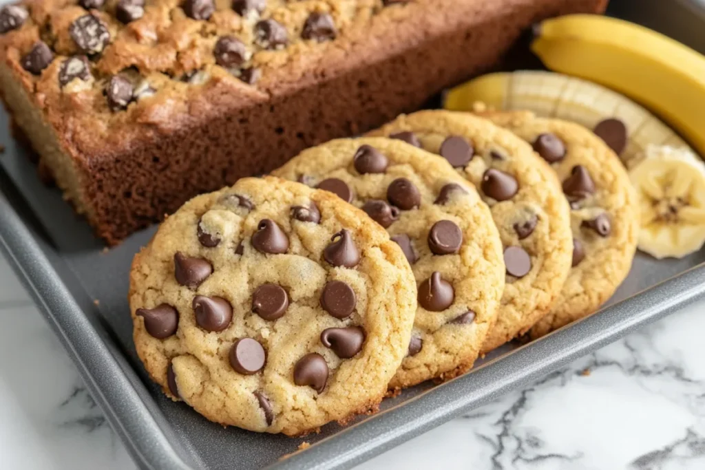 Freshly baked chocolate chip cookies and bread